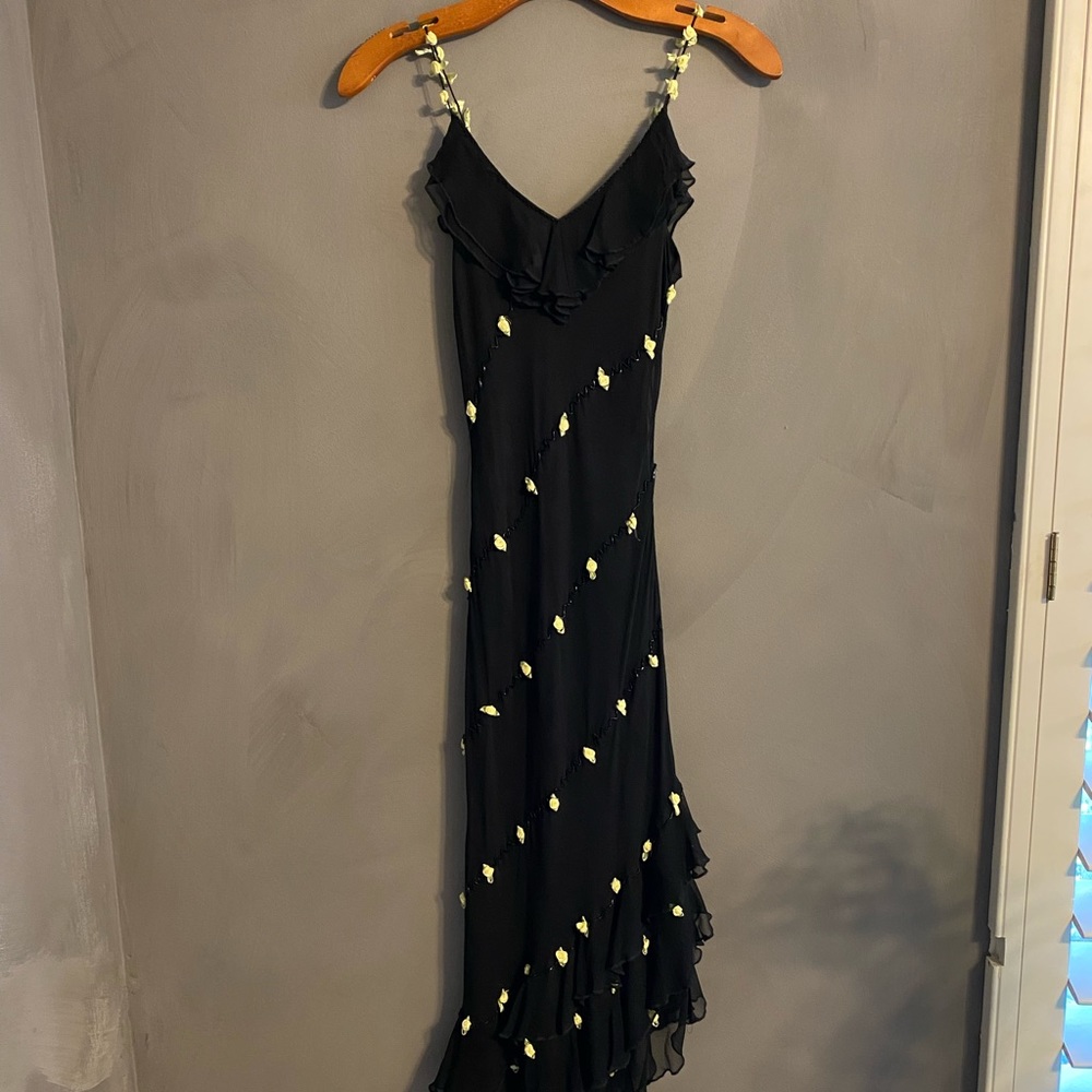 Vintage Silk Maxi Dress with Flower Details